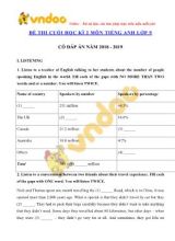 Đề thi cuối học kỳ II môn Tiếng Anh Lớp 9 - Năm học 2018-2019 (Có đáp án)